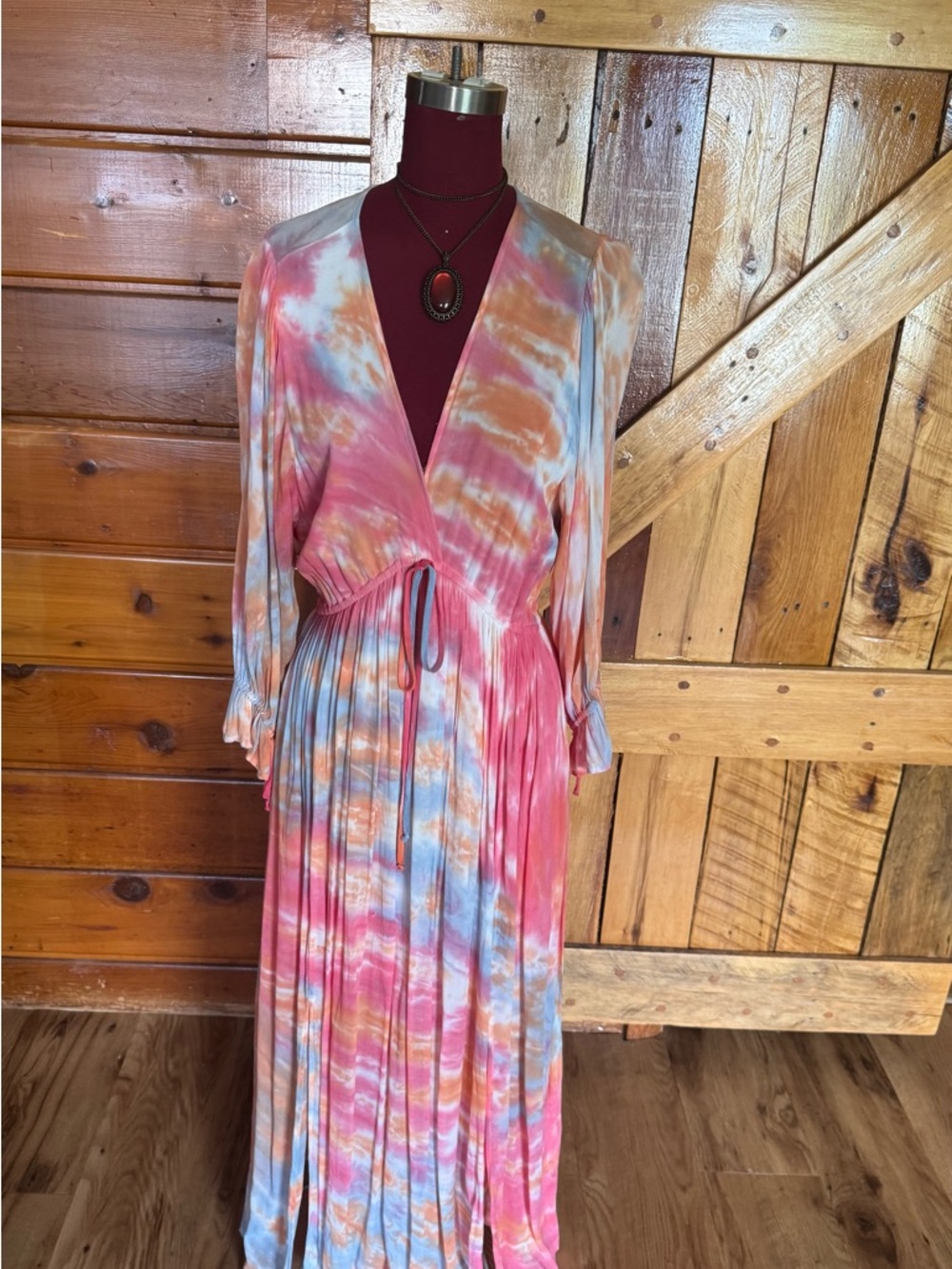 YOUNG, FABULOUS & BROKET Tie-Dye Long Flowy Dress in Pink and Blue